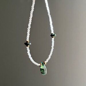 Moss Agate Moonstone Gold Pendant Necklace Handmade Gifts Green White
